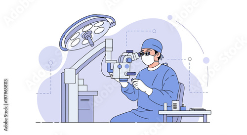 Surgeon Performing Microsurgery with Microscope in Operating Room