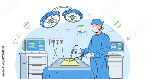 Surgeon Performing Minimally Invasive Robotic Surgery in Modern Operating Room