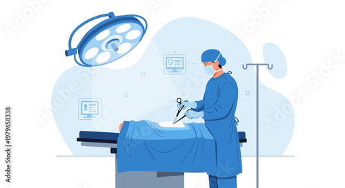 Surgeon Performing Operation in Modern Operating Room with Advanced Technology