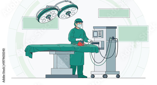 Surgeon Performing Operation in Modern Operating Room with Advanced Medical Equipment