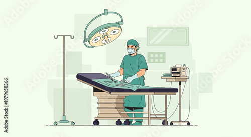 Surgeon Performing Operation in Modern Operating Room with Medical Equipment
