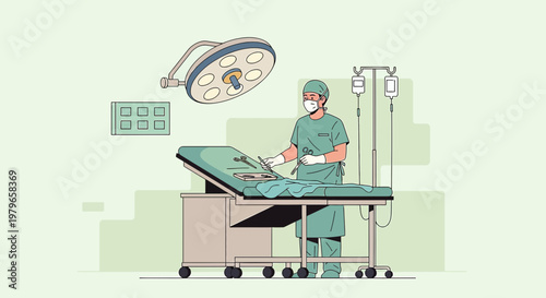 Surgeon Performing Operation in Modern Operating Room with Medical Equipment