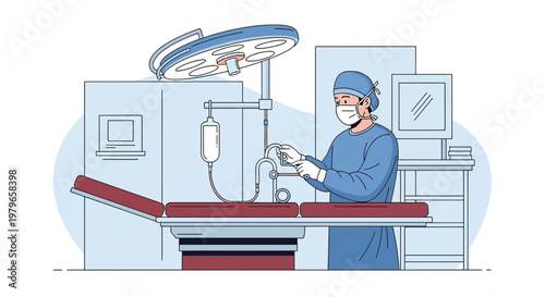 Surgeon Performing Operation in Modern Operating Room with Medical Equipment