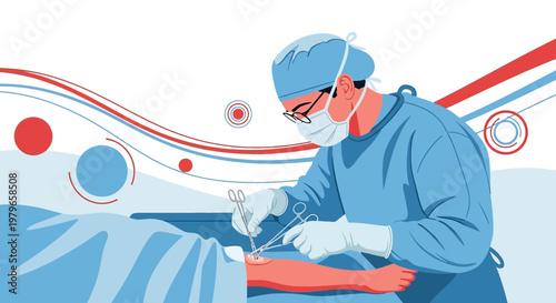 Surgeon Performing Operation in Modern Operating Room with Medical Equipment