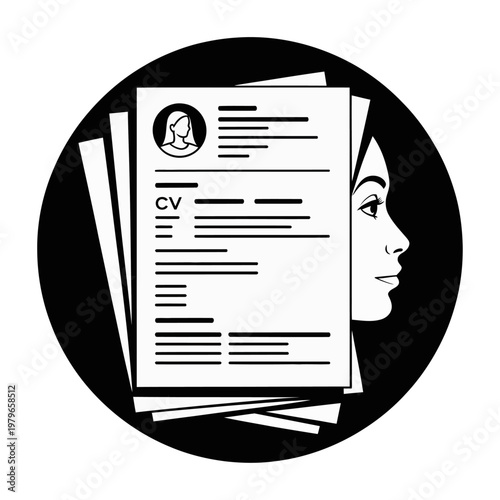 Vector of a woman holding a stack of curriculum vitae resumes