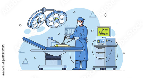Surgeon Performing Laparoscopic Surgery in Modern Operating Room