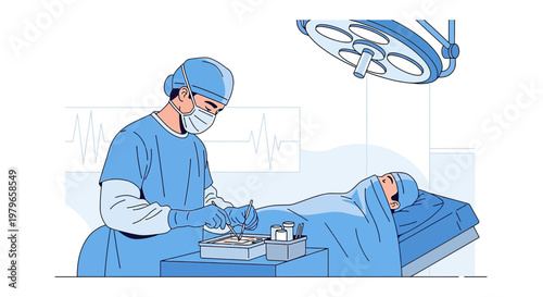 Surgeon Performing Operation in Modern Operating Room with Patient Under Anesthesia
