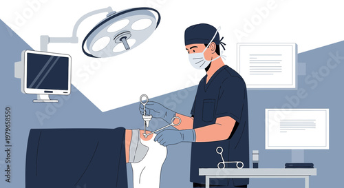 Surgeon Performing Laparoscopic Surgery in Modern Operating Room