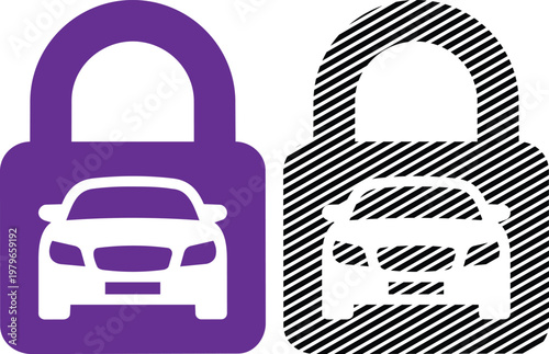 Car lock icons purple and hatched black vector illustration.