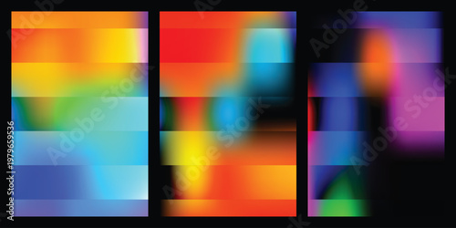 Abstract color blocks in gradient transitions and pixelated silhouettes