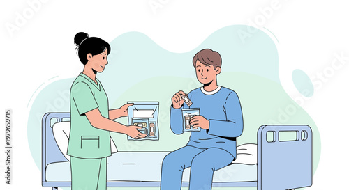 Nurse Administering Medication to Patient in Hospital Bed