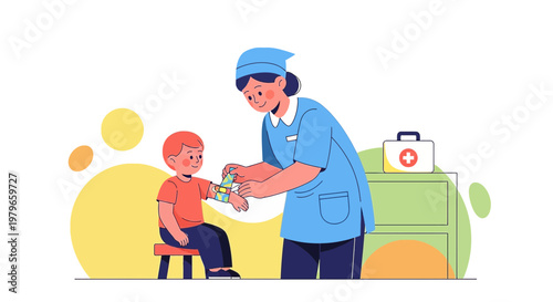 Nurse Administering Vaccination to Child, Medical Care Concept