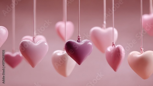 Pink and Purple Heart Decorations Hanging, Valentine's Day Love Theme