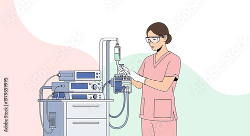 Nurse Administering IV Drip Near Medical Equipment in Operating Room