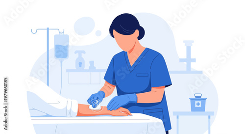 Nurse Administering IV Drip to Patient in Hospital Room