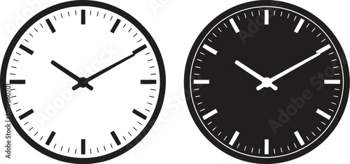 Analog clock icon vector illustration showing white face and black dial clocks displaying different time concept