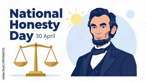 National honesty day illustration with abraham lincoln and scales of justice on april 30th