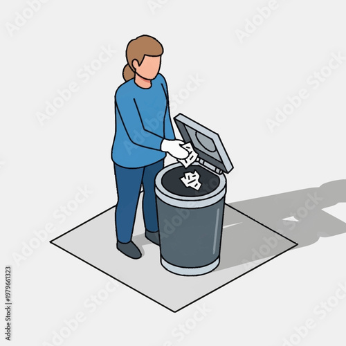 woman throwing trash into recycling bin.