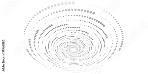 Modern abstract background. Halftone dots in circle form. Spiral logo, icon or design element. Black dots on a white background and white dots on the black side.