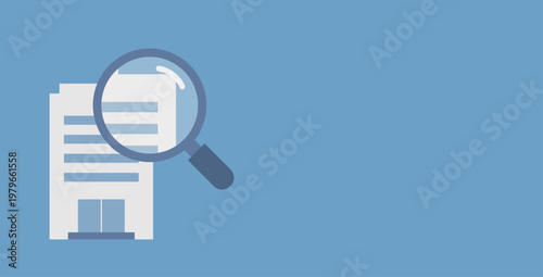 不動産査定や企業調査のバナー背景用ベクターイラスト (フラットデザイン･ブルー)