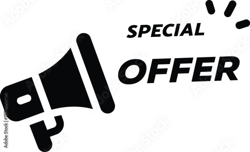 Special Offer Sign. Black megaphone icon. Advertising concept. 