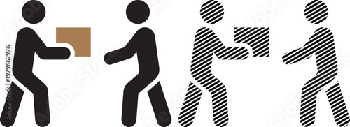 Two people passing a box vector illustration symbolizing delivery or exchange.