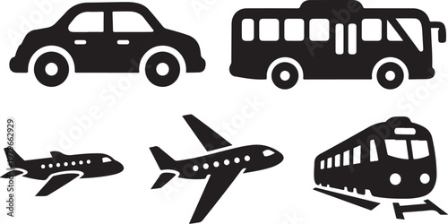 Transportation Modes Silhouettes on White Background Illustration
