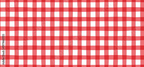 Seamless red vichy check pattern, retro gingham tablecloth texture, Italian pizzeria fabric grid, classic picnic textile, vintage red white checkered vector background