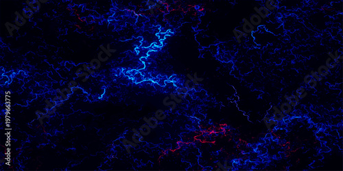 A glowing dark blue abstract background features a seamless liquid texture with flowing plasma energy and electric lightning sparks in a motion loop design
