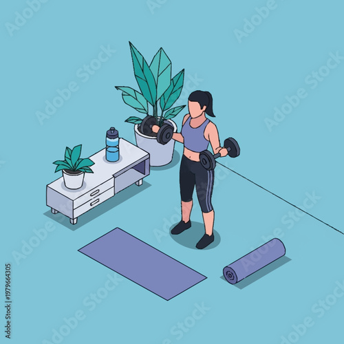Woman engaging in home workout routine.