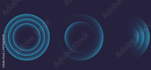 Sound wave. Signal concentric circle. Round light effect. Wifi range. Radio station signal. Water ripple with circle waves. A place or a painful point. Radar screen. Vector effect.