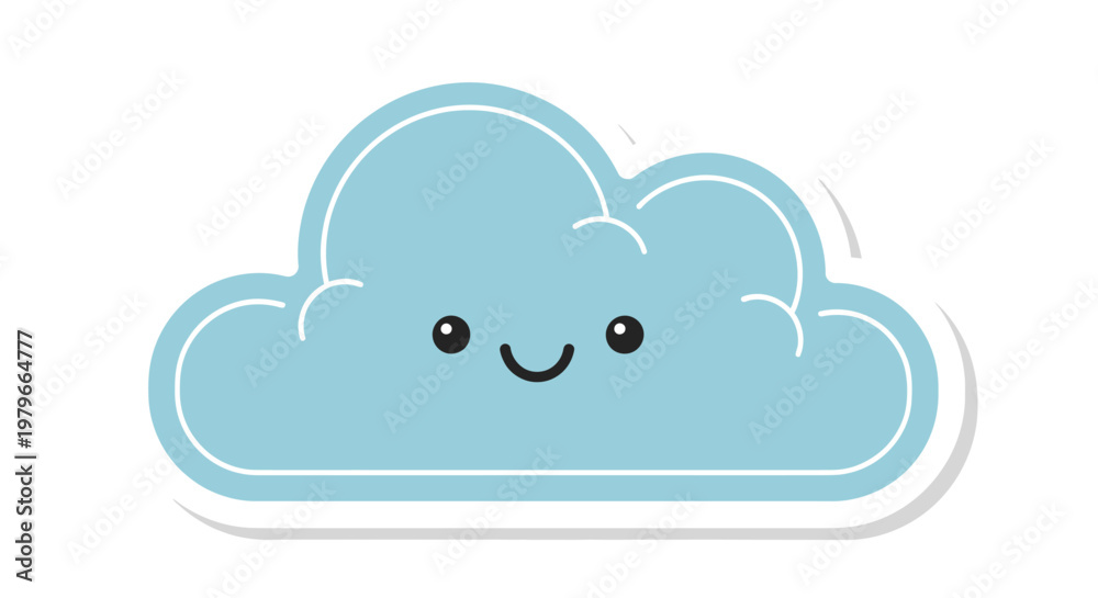 Obraz premium Cute Kawaii Cloud Character Smiling, Weather Icon, Vector Illustration