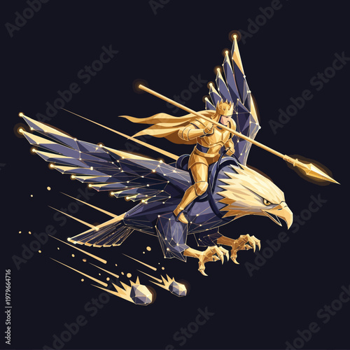 Mythical Female Warrior Riding Eagle Fantasy Creature.