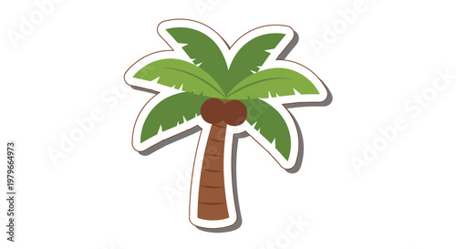 Cartoon Palm Tree with Coconut and Green Leaves, Tropical Island Icon