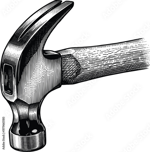 Claw hammer vintage style engraved woodcut illustration, work tool for handyman.