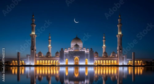 Spectacular night view of the sheikh zayed grand mosque in abu dhabi