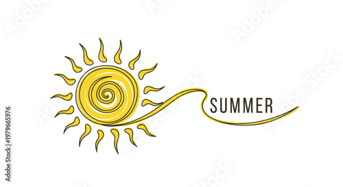 Summer sun icon, yellow sunshine symbol, seasonal graphics, vector illustration