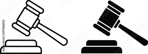 Two black and white gavel icons representing law and justice