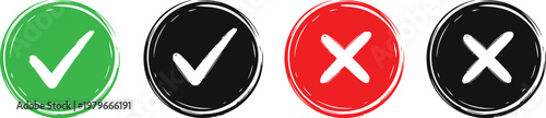 Four oval check mark and cross symbols in different colors