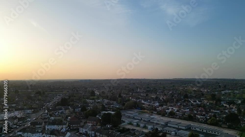 Urban Drone Flight Above Streets of British City and Town of England Great Britain. Drone Mounted Wide Angle Camera Footage Was Captured During Cold Day of 8th April, 2026. 