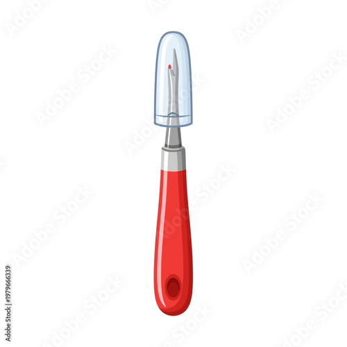 A red-handled nail file with a clear cap for protection and precision shaping