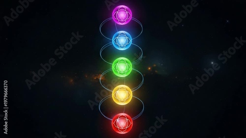 Human Body with Seven Glowing Rainbow Chakra Points