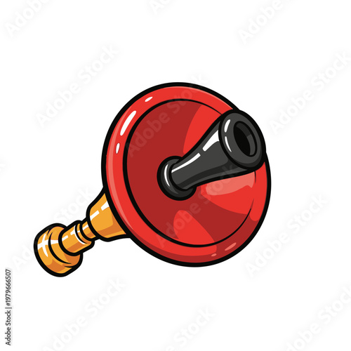 Cute cartoon character with a red body and a brown appendage resembling a plug or toy