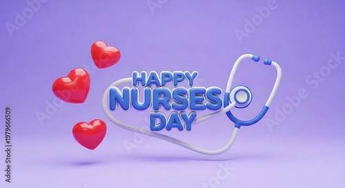 Happy nurses day with stethoscope and red hearts. jpg