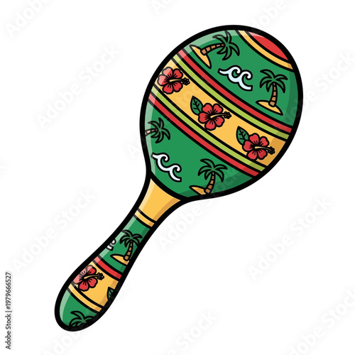 Vibrant tropical pattern maraca percussion instrument
