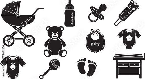 Baby Care Items and Accessories Illustration Set for Newborns