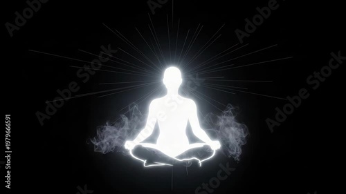 Glowing White Silhouette of Person in Lotus Position