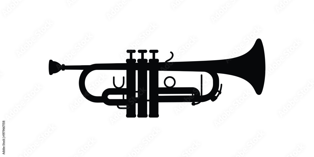 Naklejka premium Trumpet silhouette black vector illustration showing classic brass musical instrument elegant form high quality design