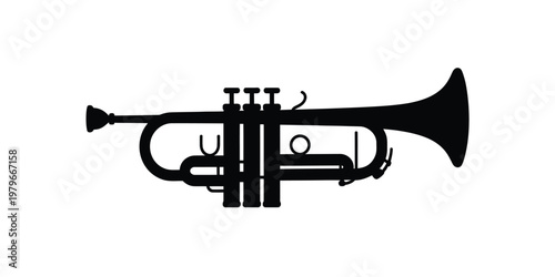 Trumpet silhouette black vector illustration showing classic brass musical instrument elegant form high quality design