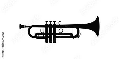 Trumpet silhouette minimal vector artwork depicting brass wind instrument clean black outline elegant musical symbol